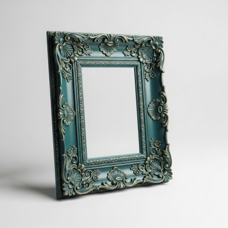Intricate blue picture frame with ornate designの素材