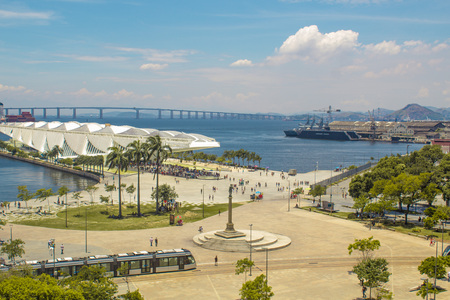 Rio de Janeiro, Brazil - January 02, 2019: View of the Museum of Tomorrow (also known as the Museum of Tomorrow), from the River Musuem of Art (MAR) viewpoint.のeditorial素材