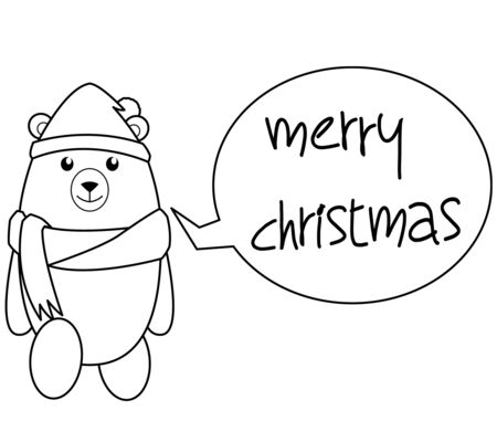 Bear Cartoon Christmas Illustration BWのイラスト素材