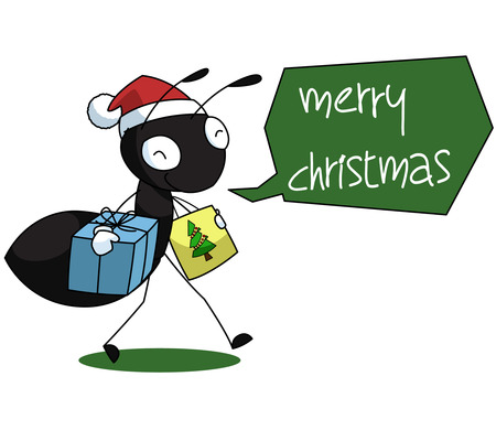 Black Ant Cartoon Christmas Illustrationのイラスト素材