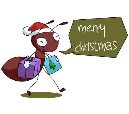 Red Ant Cartoon Christmas Illustrationのイラスト素材