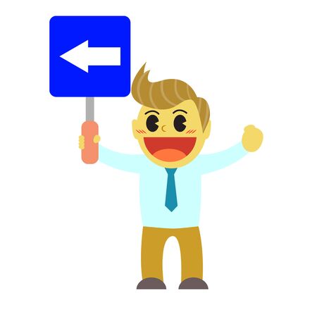 Officeman cartoon and sign of wayのイラスト素材