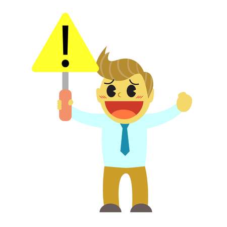 Officeman cartoon and sign of careful in the wayのイラスト素材