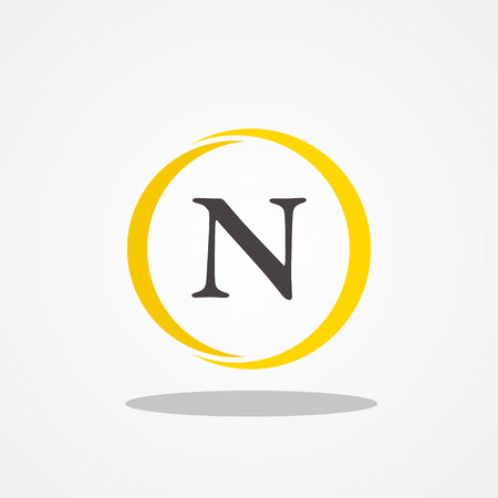 Circle initial letter N uppercase logo design template black goldのイラスト素材