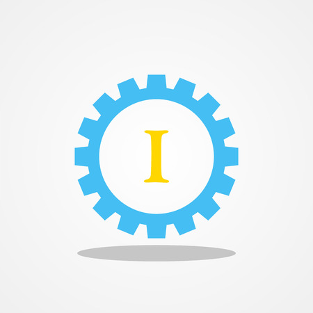 Gear initial letter I uppercase logo design template gold blueのイラスト素材