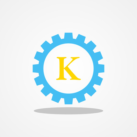 Gear initial letter K uppercase logo design template gold blueのイラスト素材