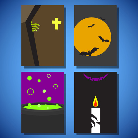 Halloween flyer flat style design illustration, threndy and cute cartoonのイラスト素材