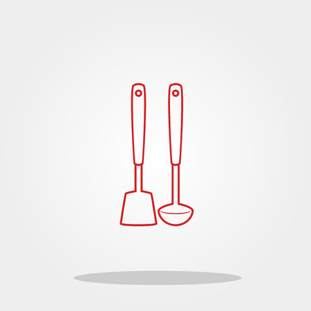 Spoon and spatula cute icon in trendy flat style isolated on color background. Kitchenware symbol for your design, logo, UI. Vector illustration, EPS10.のイラスト素材