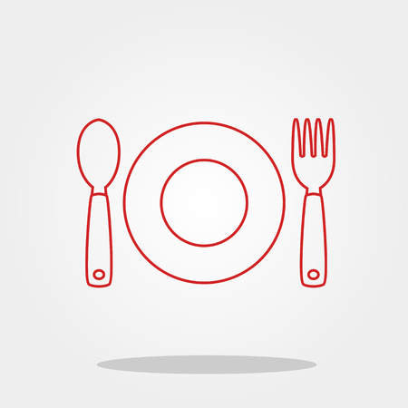 Plate spoon fork cute icon in trendy flat style isolated on color background. Kitchenware symbol for your designのイラスト素材
