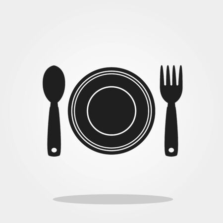 Plate spoon fork cute icon in trendy flat style isolated on color background. Kitchenware symbol for your designのイラスト素材