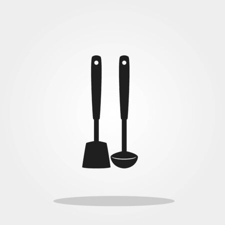 Spoon and spatula cute icon in trendy flat style isolated on color background. Kitchenware symbol for your designのイラスト素材