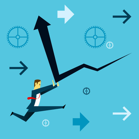 Standing survive. Businessman running and dispels the financial downturn. Concept business vector illustration.のイラスト素材