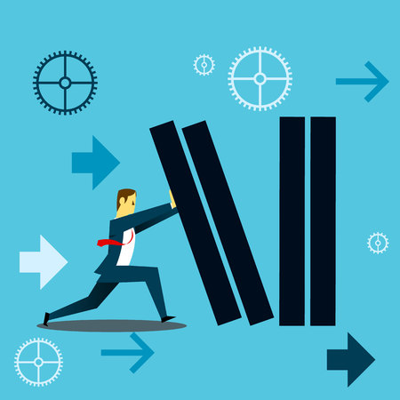 Standing survive. Businessman withstand the fall of the company's financial burden. Concept business vector illustration.のイラスト素材