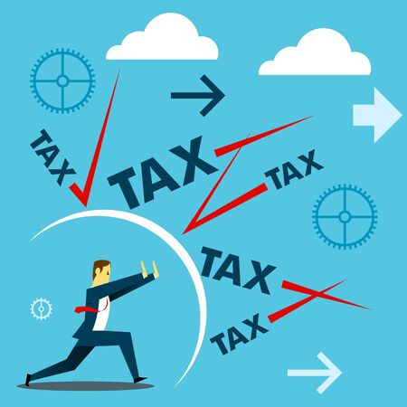 Standing survive. Businessmen survive withstand attacks excessive taxes. Concept business vector illustration.のイラスト素材