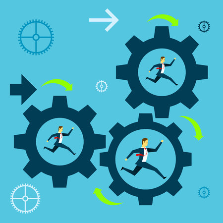 Running fore. Businessman team running in a gear the company towards success. Concept business vector illustration.のイラスト素材