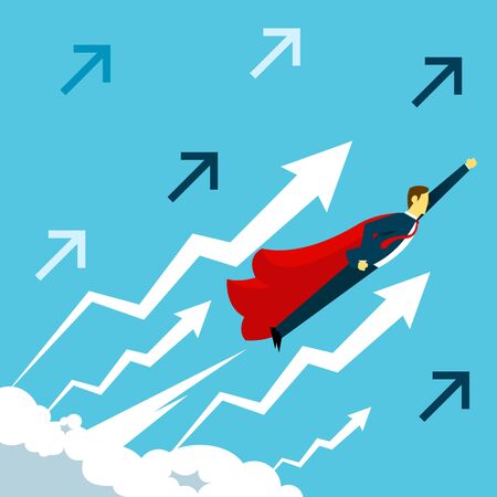 Flight. Businessman fly bringing super hero cape. Concept business vector illustration.のイラスト素材
