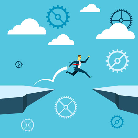 Jumping. Businessman jump over the cliff. Concept business vector illustration.のイラスト素材