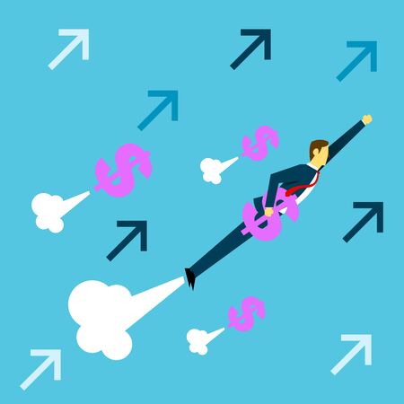 Flight. Businessman fly to bring the dollar to above. Concept business vector illustration.のイラスト素材
