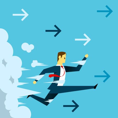 Run fast. Businessman run through the mist. Concept business vector illustration.のイラスト素材