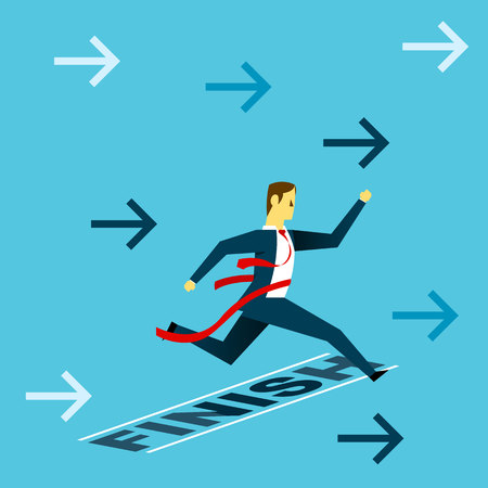 Run up progress. Businessman run to the finish line. Concept business vector illustration.のイラスト素材