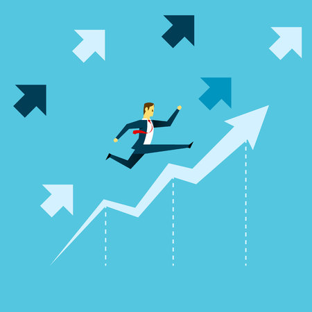 Grow up. Manager jumped arrows growing up with vigor. Concept business vector illustration.のイラスト素材