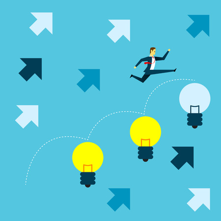 Grow up. Manager jumped onto the lamp idea with enthusiasm. Concept business vector illustration.のイラスト素材