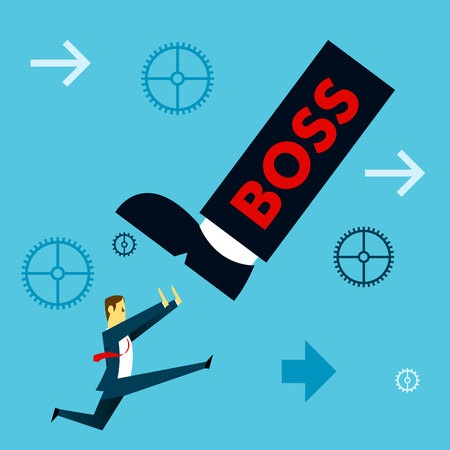 Standing survive. Businessman running to avoid pressure from the boss. Concept business vector illustration.のイラスト素材