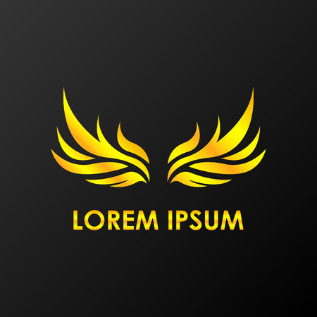 Wing, fly bird lowercase flat logo design template. Gold media icon. Vision Logotype concept idea.のイラスト素材