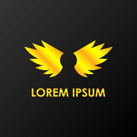 Wing, fly bird lowercase flat logo design template. Gold media icon. Vision Logotype concept idea.のイラスト素材