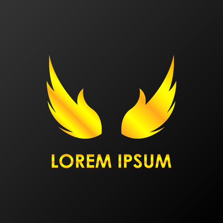 Wing, fly bird lowercase flat logo design template. Gold media icon. Vision Logotype concept idea.のイラスト素材