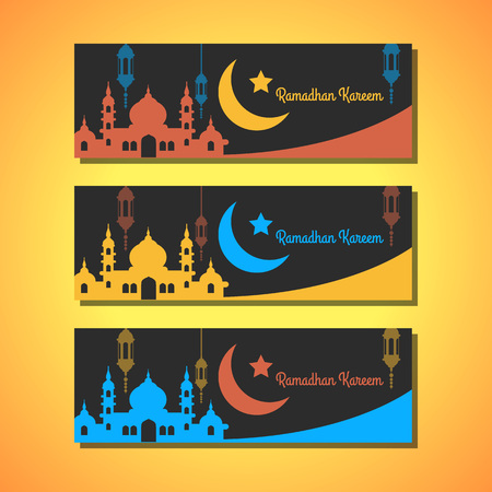 Ramadhan Kareem black greeting cards in three color versionのイラスト素材