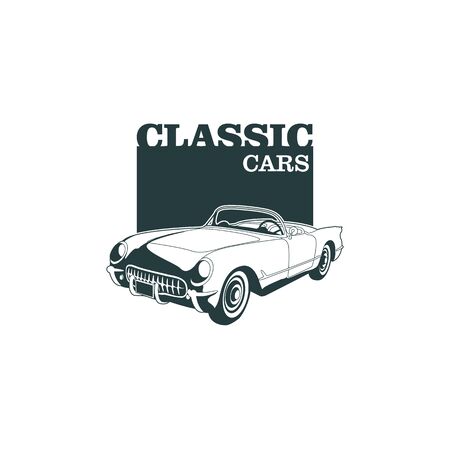 Classic muscle car emblems, high quality retro badge and vintage icon. Design elements for service car repair, restoration and car club - stock vectorのイラスト素材