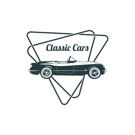Classic muscle car emblems, high quality retro badge and vintage icon. Design elements for service car repair, restoration and car club - stock vectorのイラスト素材