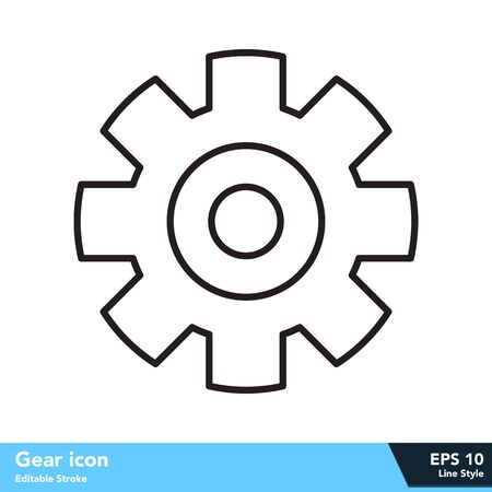 Gear icon in line style, with editable strokeのイラスト素材