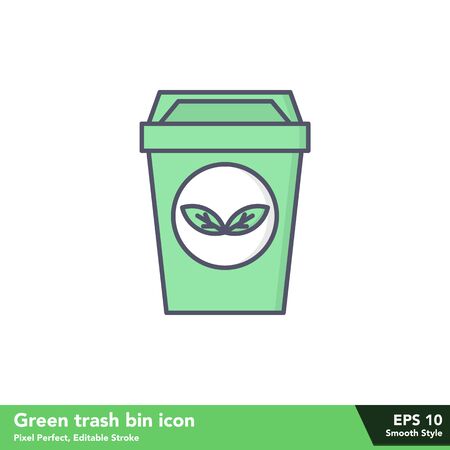 Green trash bin icon in smooth style, with pixel perfect and editable stroke eps 10のイラスト素材