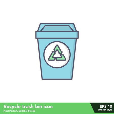 Recycle trash bin icon in smooth style, with pixel perfect and editable strokeのイラスト素材