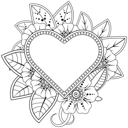 Mehndi flower for henna, mehndi, tattoo, decoration. decorative ornament in ethnic oriental style. doodle ornament. outline hand draw illustration. coloring book page.のイラスト素材