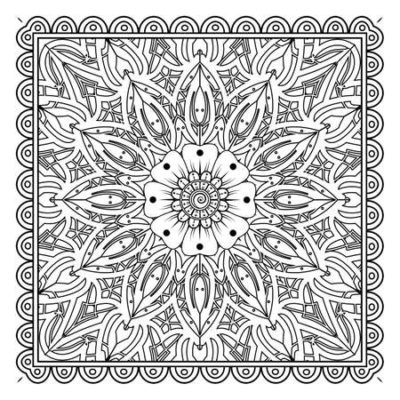 Mehndi flower for henna, mehndi, tattoo, decoration. decorative ornament in ethnic oriental style. doodle ornament. outline hand draw illustration. coloring book page.のイラスト素材