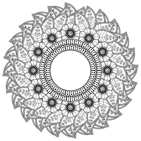 Mehndi flower for henna, mehndi, tattoo, decoration. decorative ornament in ethnic oriental style. doodle ornament. outline hand draw illustration. coloring book page.のイラスト素材