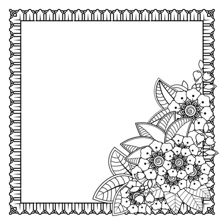 Mehndi flower for henna, mehndi, tattoo, decoration. decorative ornament in ethnic oriental style. doodle ornament. outline hand draw illustration. coloring book page.のイラスト素材