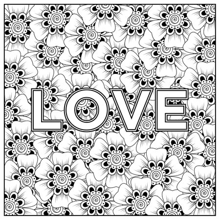 Mehndi flower for henna, mehndi, tattoo, decoration. decorative ornament in ethnic oriental style. doodle ornament. outline hand draw illustration. coloring book page.のイラスト素材
