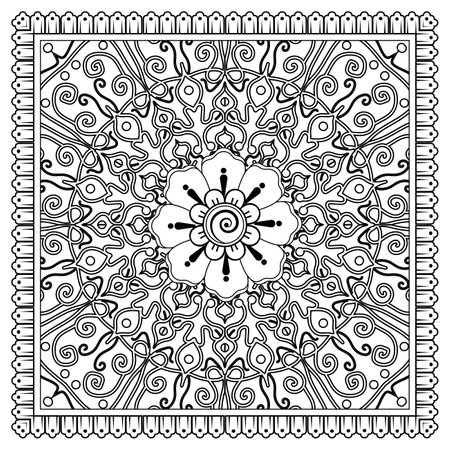 Mehndi flower for henna, mehndi, tattoo, decoration. decorative ornament in ethnic oriental style. doodle ornament. outline hand draw illustration. coloring book page.のイラスト素材