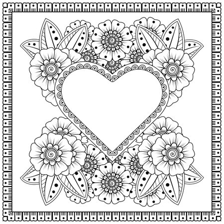 Mehndi flower for henna, mehndi, tattoo, decoration. decorative ornament in ethnic oriental style. doodle ornament. outline hand draw illustration. coloring book page.のイラスト素材