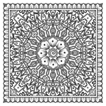 Mehndi flower for henna, mehndi, tattoo, decoration. decorative ornament in ethnic oriental style. doodle ornament. outline hand draw illustration. coloring book page.のイラスト素材