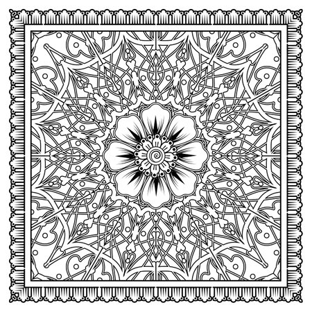 Mehndi flower for henna, mehndi, tattoo, decoration. decorative ornament in ethnic oriental style. doodle ornament. outline hand draw illustration. coloring book page.のイラスト素材