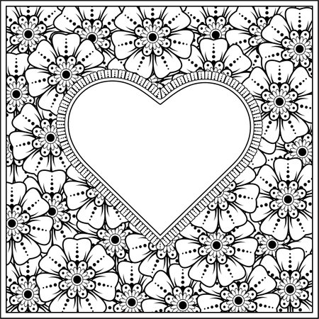 Mehndi flower for henna, mehndi, tattoo, decoration. decorative ornament in ethnic oriental style. doodle ornament. outline hand draw illustration. coloring book page.のイラスト素材