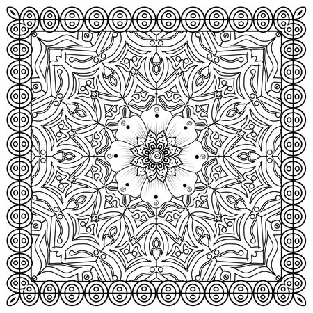 Mehndi flower for henna, mehndi, tattoo, decoration. decorative ornament in ethnic oriental style. doodle ornament. outline hand draw illustration. coloring book page.のイラスト素材