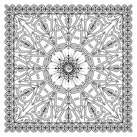 Mehndi flower for henna, mehndi, tattoo, decoration. decorative ornament in ethnic oriental style. doodle ornament. outline hand draw illustration. coloring book page.のイラスト素材