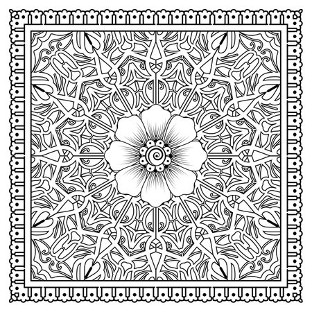 Mehndi flower for henna, mehndi, tattoo, decoration. decorative ornament in ethnic oriental style. doodle ornament. outline hand draw illustration. coloring book page.のイラスト素材