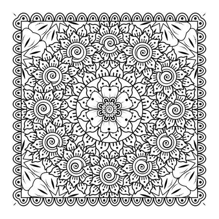 Mehndi flower for henna, mehndi, tattoo, decoration. Decorative ornament in ethnic oriental style, doodle ornament, outline hand draw. Coloring book page.のイラスト素材